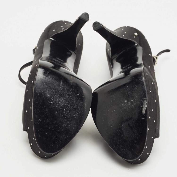 Pre Owned Laurence Dacade Black Satin Crystal Peep Toe  T-Strap Pumps Size 38.5
