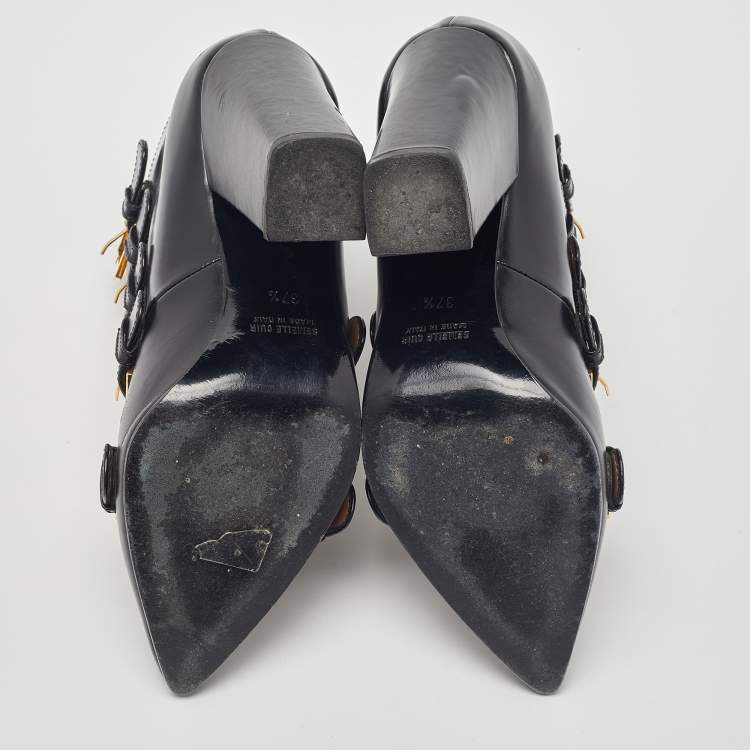 مملوكة مسبقًا Laurence Dacade Black Leather Buckle Detail Ankle Booties Size 37.5