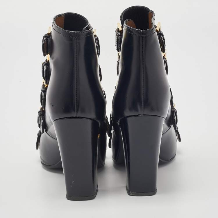 مملوكة مسبقًا Laurence Dacade Black Leather Buckle Detail Ankle Booties Size 37.5