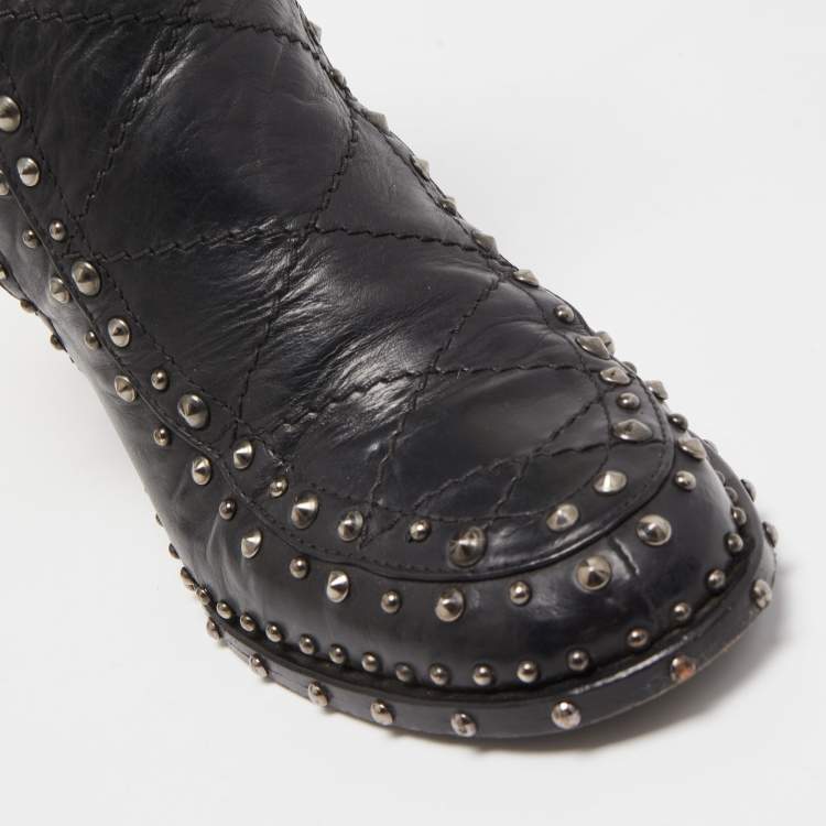 Pre Owned Laurence Dacade Black Leather Studded Ankle Boots Size 37.5