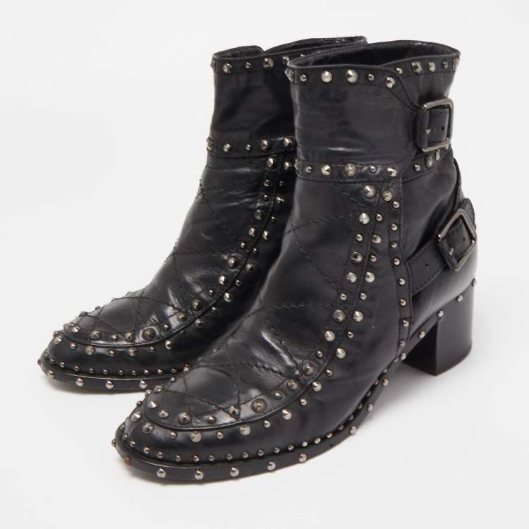 Laurence Dacade Black Leather Studded Ankle Boots Size 37.5