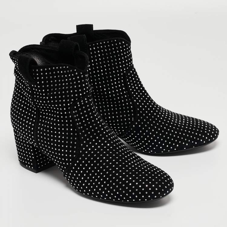 مملوكة مسبقًا Laurence Dacade Black Suede Pete Studded Ankle Boots Size 39.5