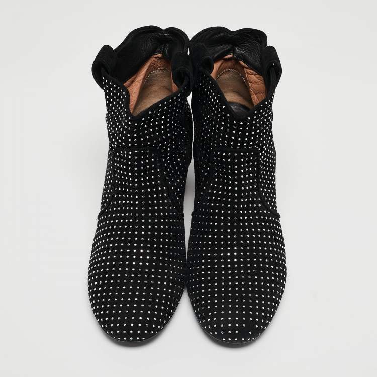مملوكة مسبقًا Laurence Dacade Black Suede Pete Studded Ankle Boots Size 39.5