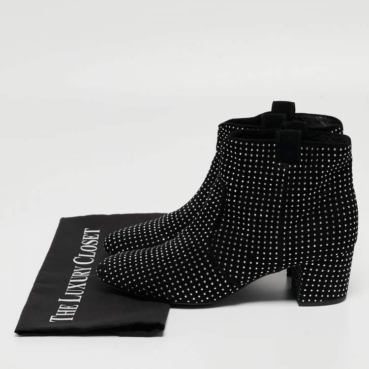 مملوكة مسبقًا Laurence Dacade Black Suede Pete Studded Ankle Boots Size 39.5