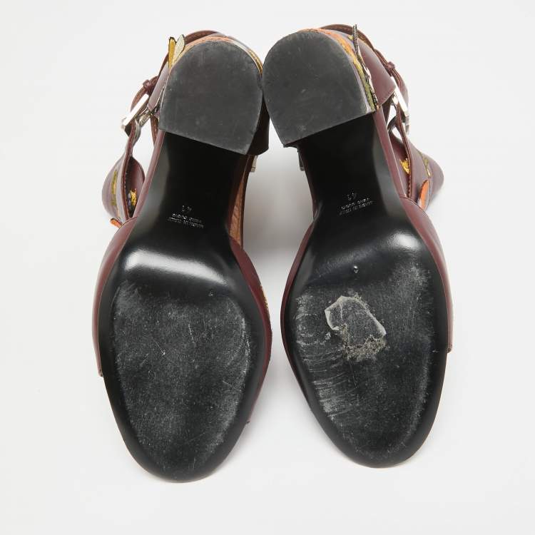 Pre Owned Laurence Dacade Burgundy Leather Embroidered Sandals Size 41