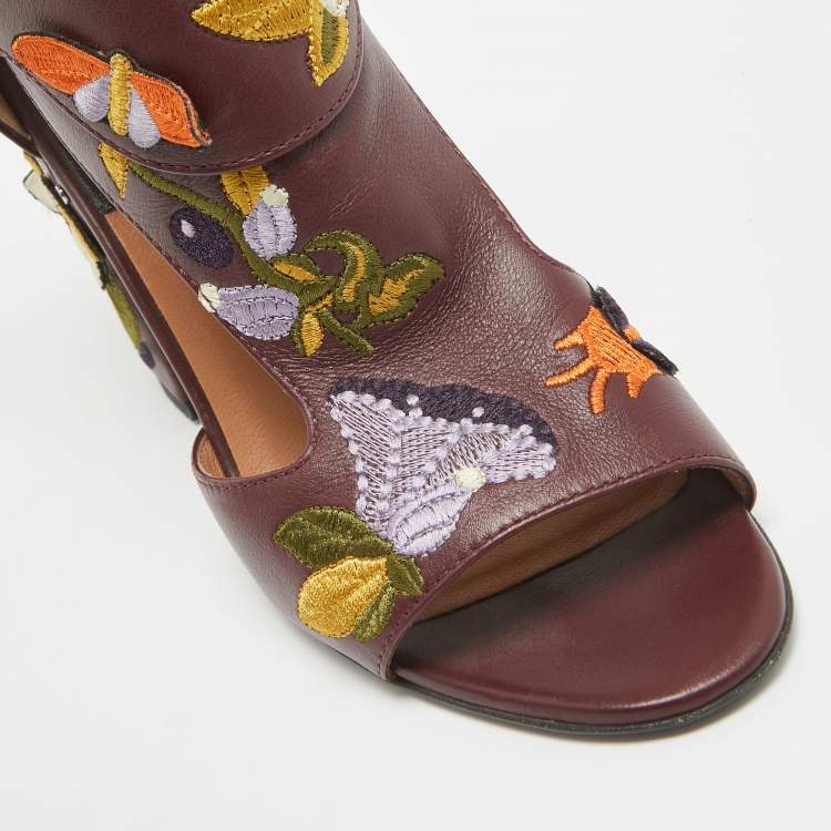 Pre Owned Laurence Dacade Burgundy Leather Embroidered Sandals Size 41