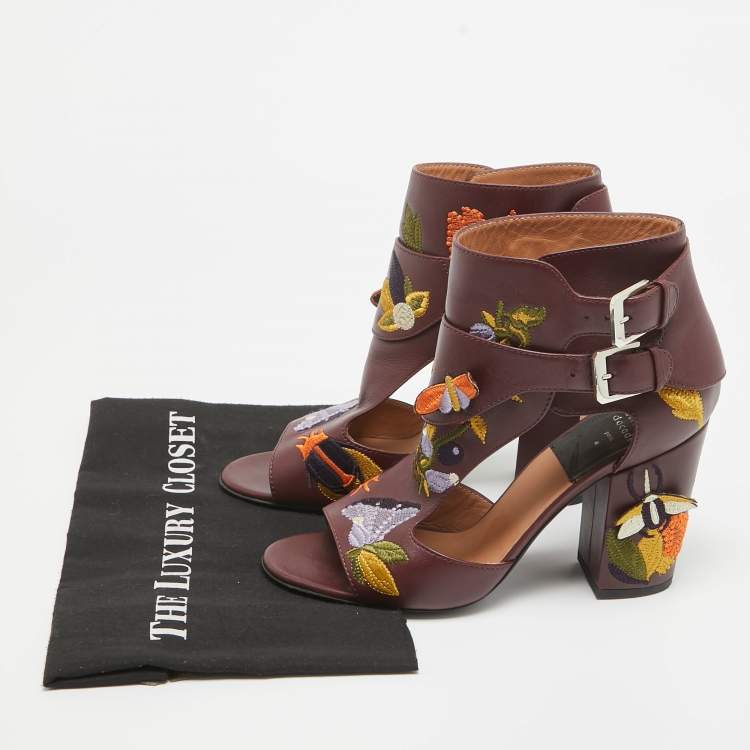 Pre Owned Laurence Dacade Burgundy Leather Embroidered Sandals Size 41