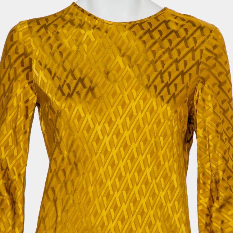 Pre Owned Layeur Gold Patterned Satin Paneled Cecelia Maxi Dress L