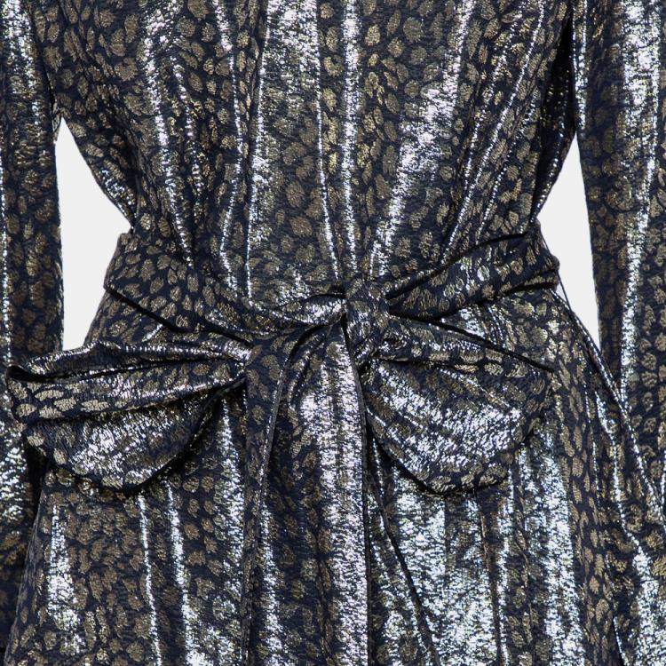 Pre Owned Layeur Metallic Fil Coupe Belted Tunic Top & Maxi Skirt L