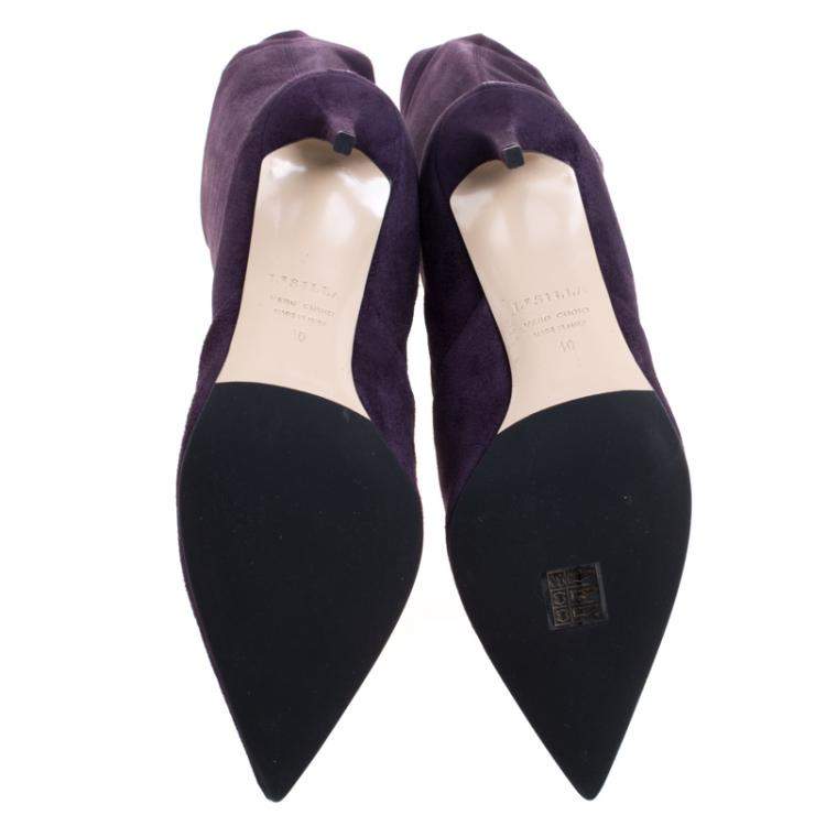 Pre Owned Le Silla Purple Stretch Velour Knee High Pointed Toe Boots Size 40