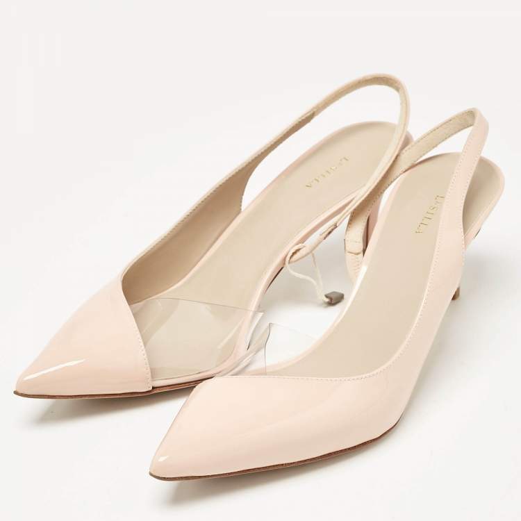 Pre Owned Le Silla Pink Patent Leather and PVC Slingback Pumps Size 39