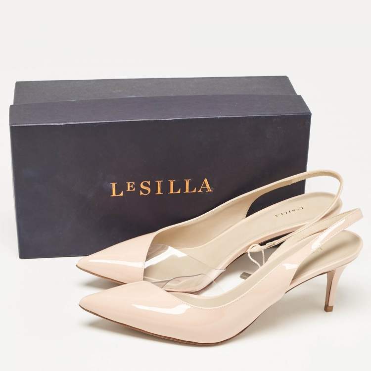 Pre Owned Le Silla Pink Patent Leather and PVC Slingback Pumps Size 39