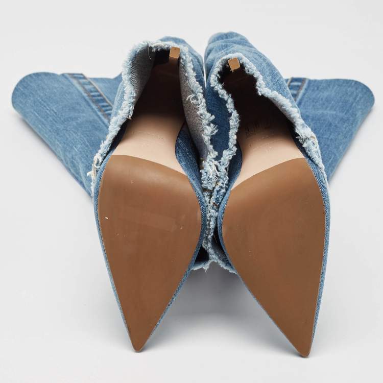 Pre Owned Le Silla Blue Denim Andy Knee Length Boots Size 37