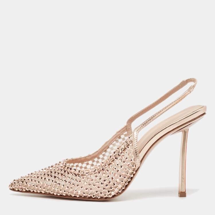Pre Owned Le Silla Rose Gold Leather and Mesh Gilda Slingback Pumps Size 38
