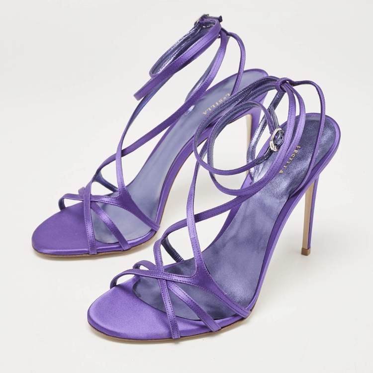 Pre Owned Le Silla Purple Satin Ankle Strap Sandals Size 40.5