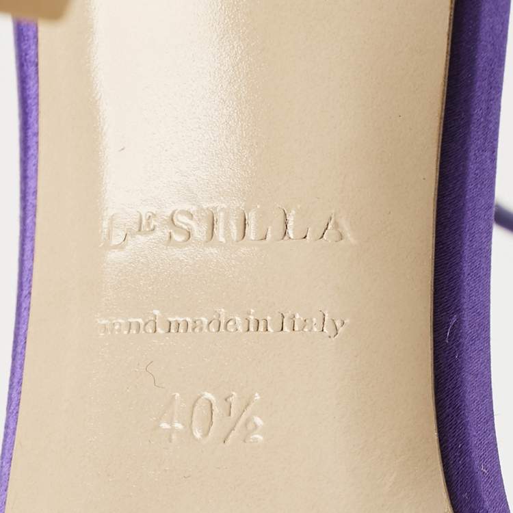 Pre Owned Le Silla Purple Satin Ankle Strap Sandals Size 40.5