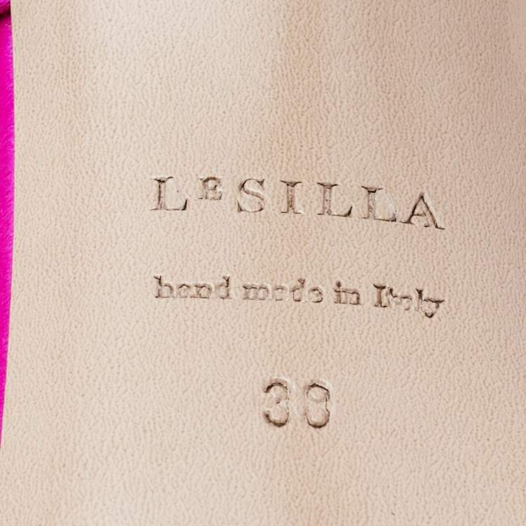 Pre Owned Le Silla Pink Satin Rose Embroidered Slide Sandals Size 38