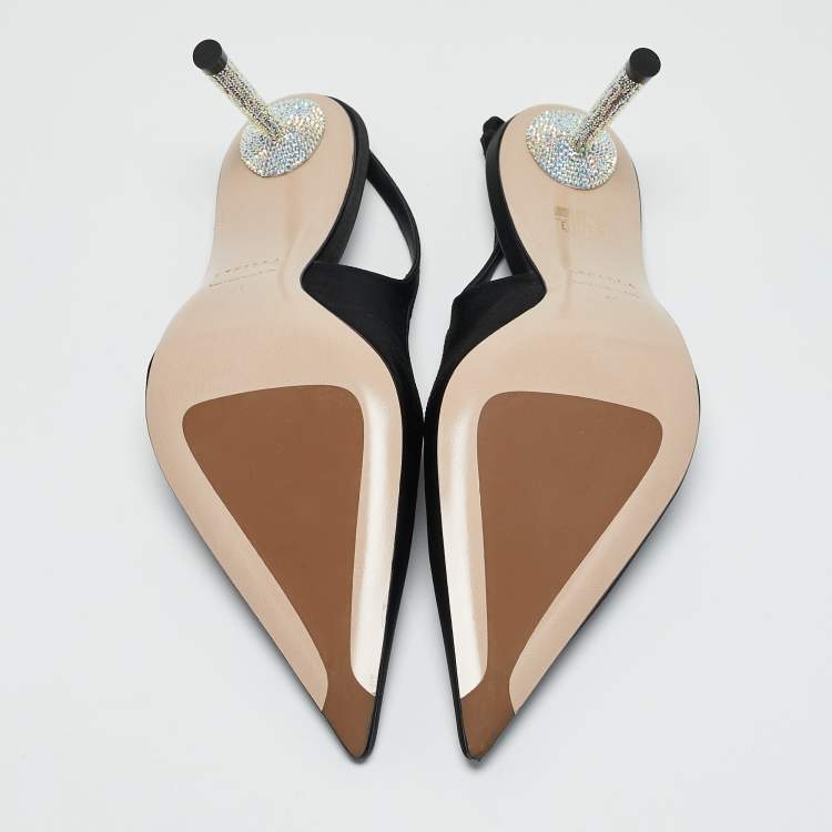 Pre Owned Le Silla Black Bella Satin Slingback Pumps Size 41