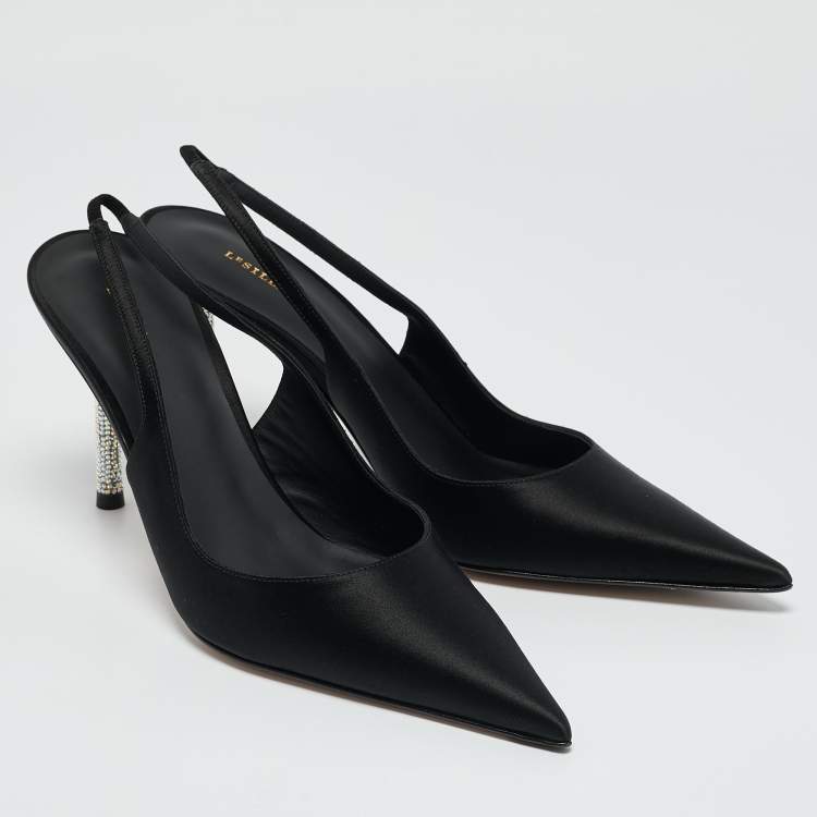 Pre Owned Le Silla Black Bella Satin Slingback Pumps Size 41