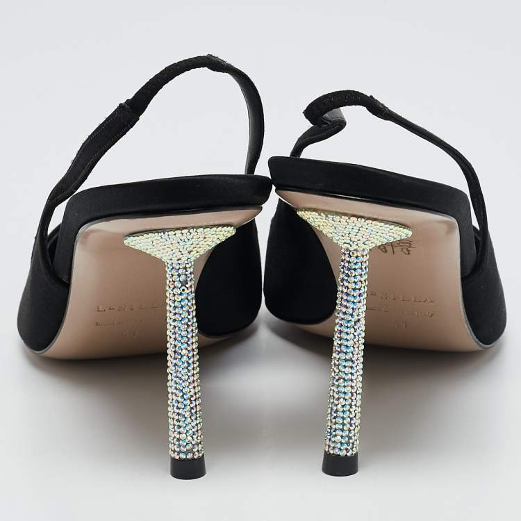 Pre Owned Le Silla Black Bella Satin Slingback Pumps Size 41