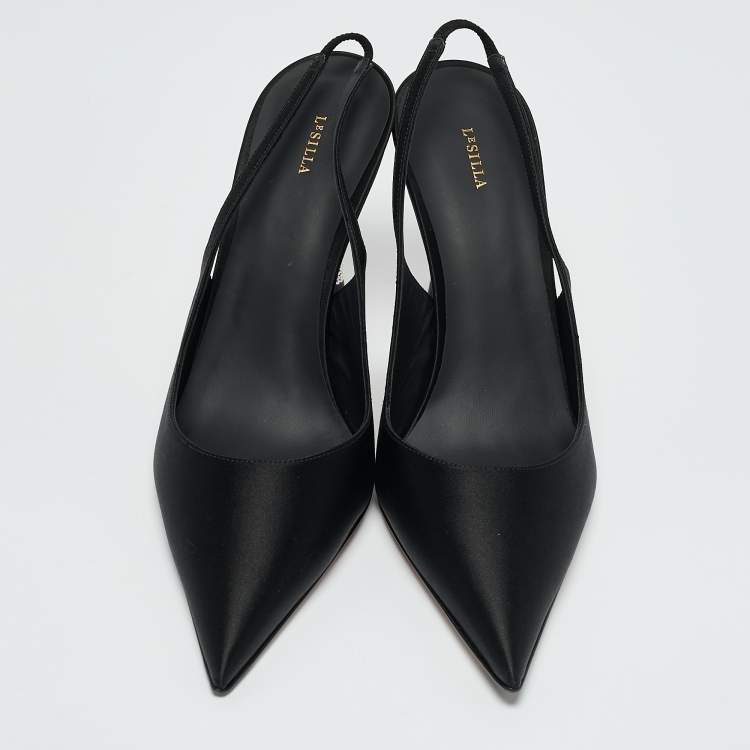 Pre Owned Le Silla Black Bella Satin Slingback Pumps Size 41