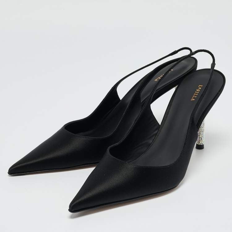 Pre Owned Le Silla Black Bella Satin Slingback Pumps Size 41