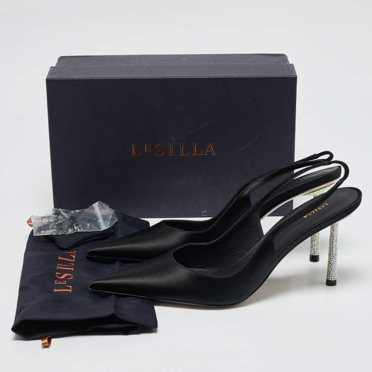 Pre Owned Le Silla Black Bella Satin Slingback Pumps Size 41