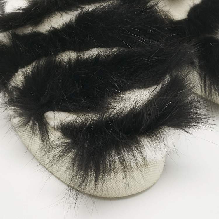 Pre Owned Le Silla Black/White Leather and Mink Fur Slip On Sneakers Size 40