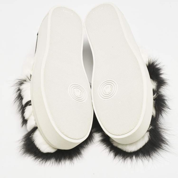 Pre Owned Le Silla Black/White Leather and Mink Fur Slip On Sneakers Size 40