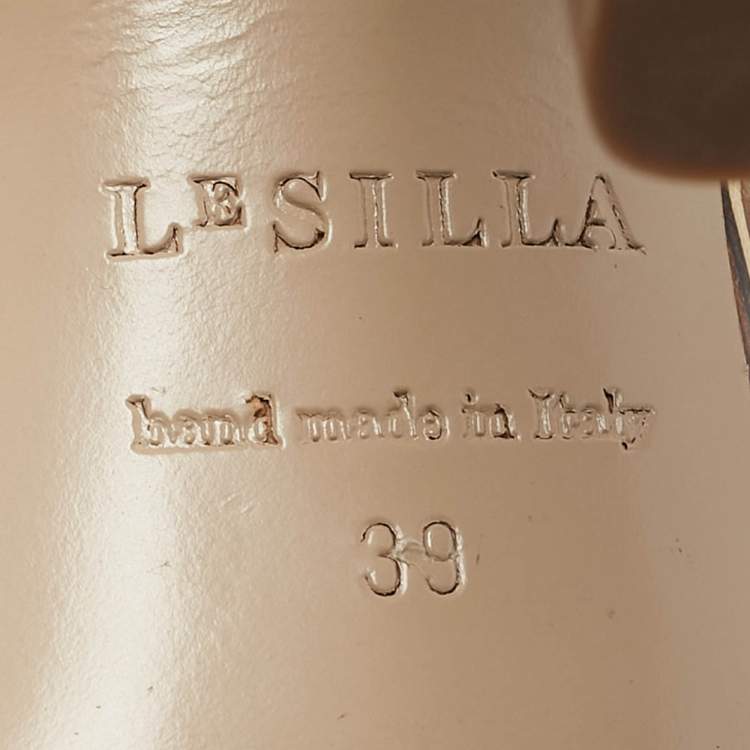Pre Owned Le Silla Beige Printed Leather Ankle Strap Platform Sandals Size 39