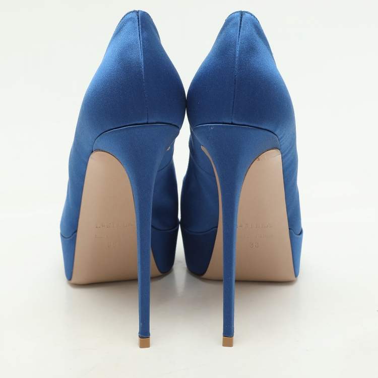 Pre Owned Le Silla Blue Satin Uma Platform Pumps Size 38