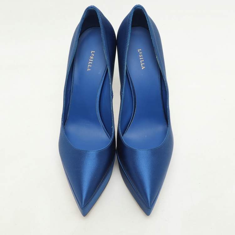 Pre Owned Le Silla Blue Satin Uma Platform Pumps Size 38
