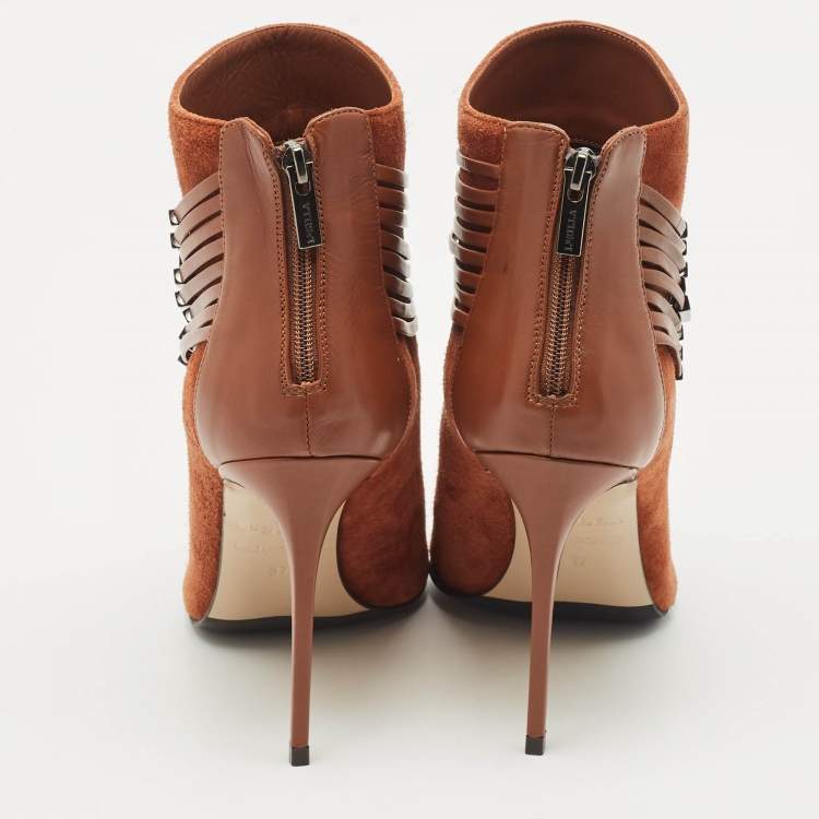 Pre Owned Le Silla Brown Leather and Suede Ankle Booties Size 37