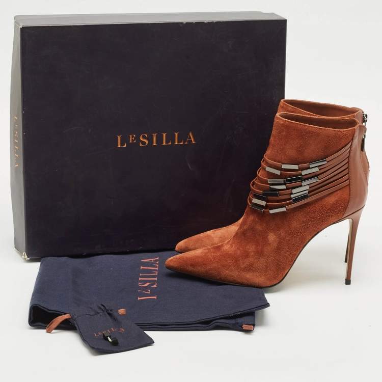Pre Owned Le Silla Brown Leather and Suede Ankle Booties Size 37