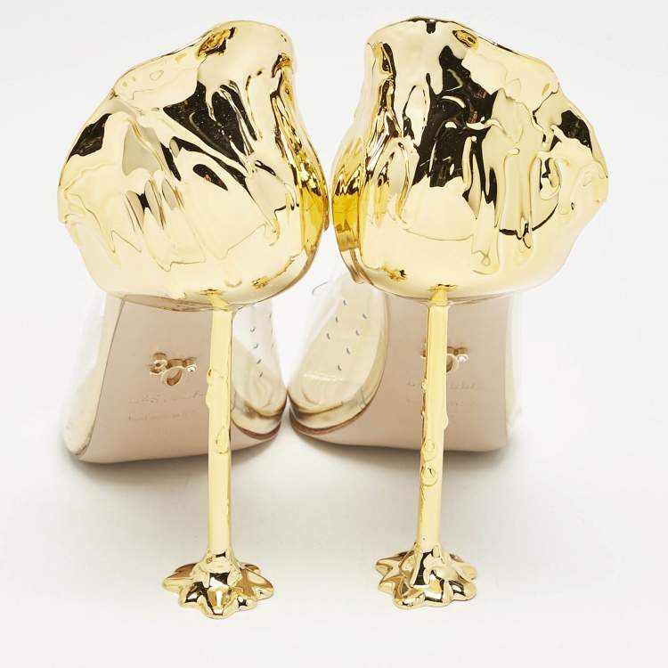 Pre Owned Le Silla Transparent/Gold PVC and Leather Petalo Pumps Size 38.5