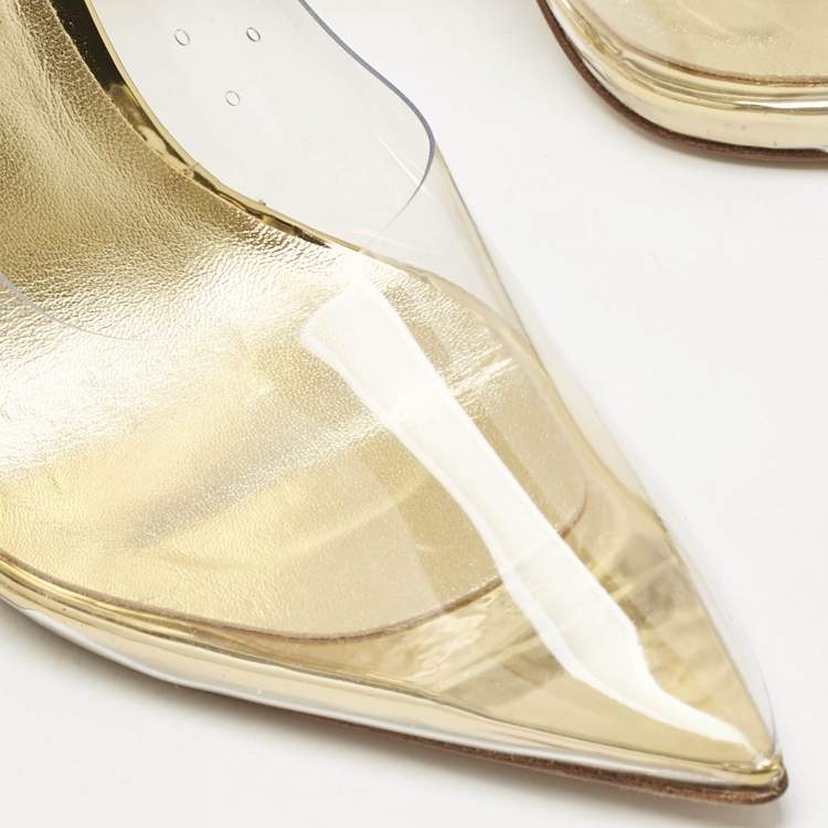 Pre Owned Le Silla Transparent/Gold PVC and Leather Petalo Pumps Size 38.5