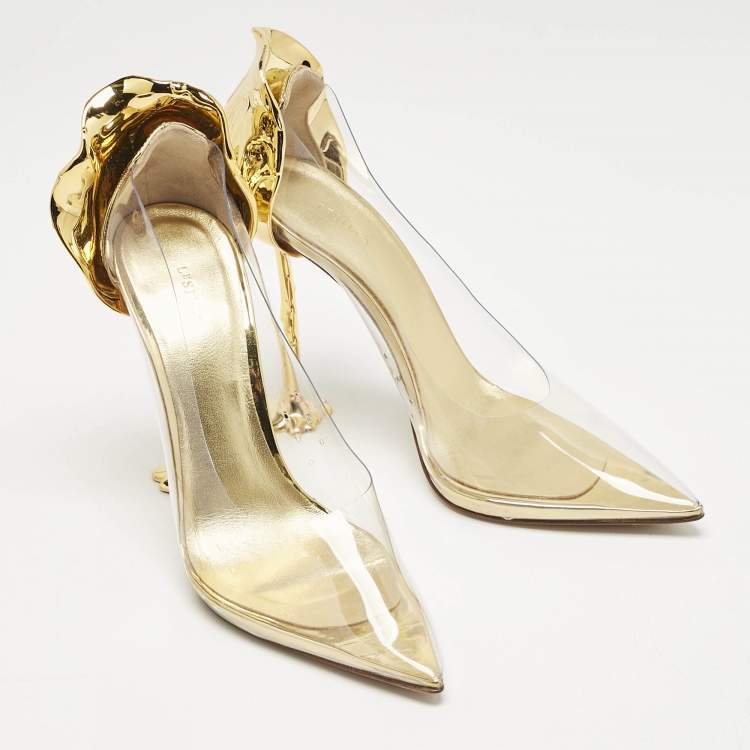 Pre Owned Le Silla Transparent/Gold PVC and Leather Petalo Pumps Size 38.5