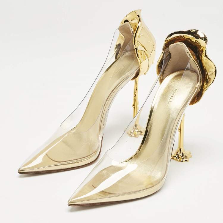 Pre Owned Le Silla Transparent/Gold PVC and Leather Petalo Pumps Size 38.5