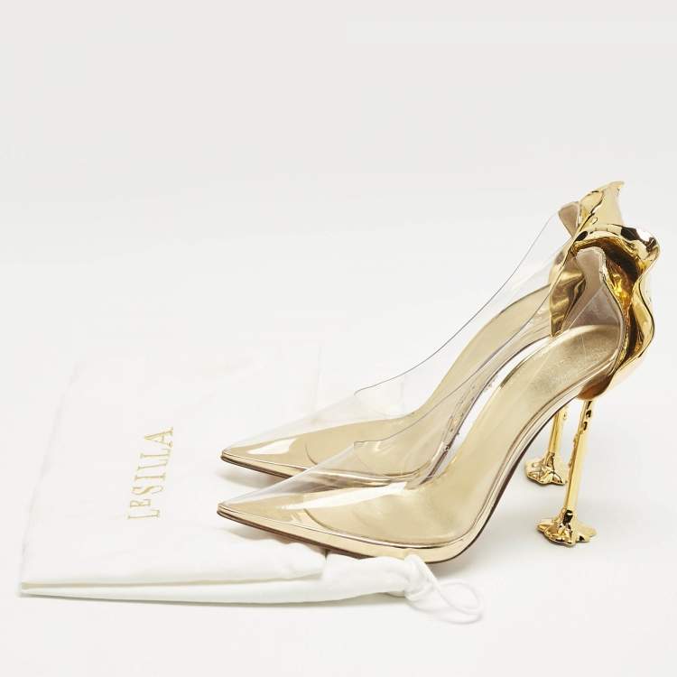Pre Owned Le Silla Transparent/Gold PVC and Leather Petalo Pumps Size 38.5