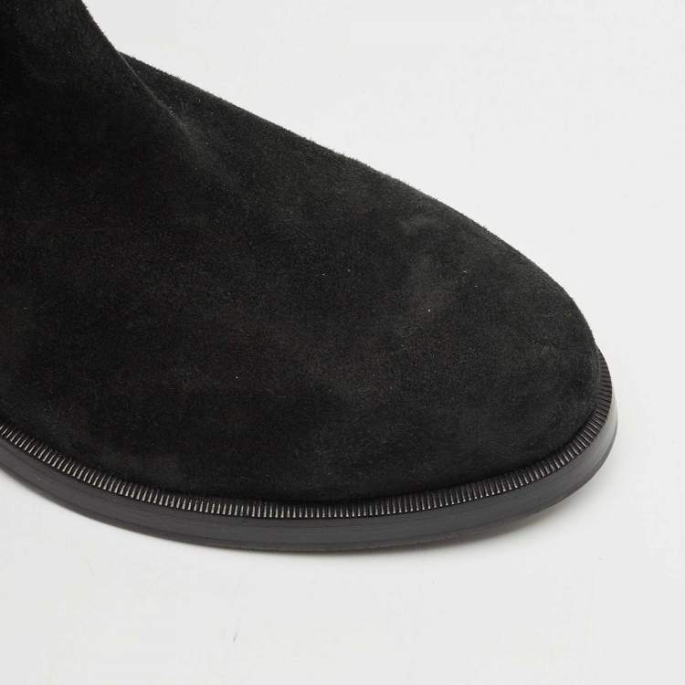 Pre Owned Le Silla Black Suede Fringe Trim Knee Length Boots Size 37.5