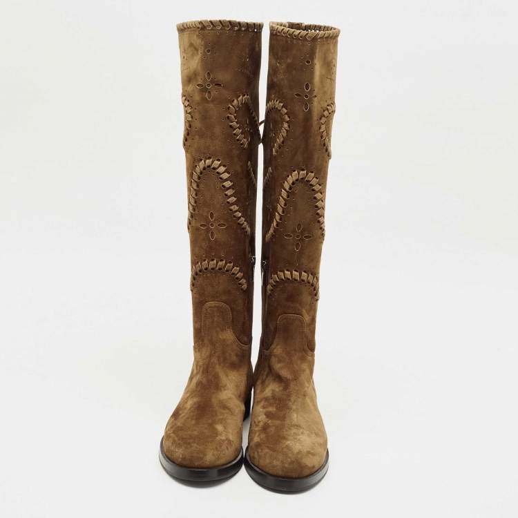 Pre Owned Le Silla Brown Suede Tassel Detail Knee Length Boots Size 40