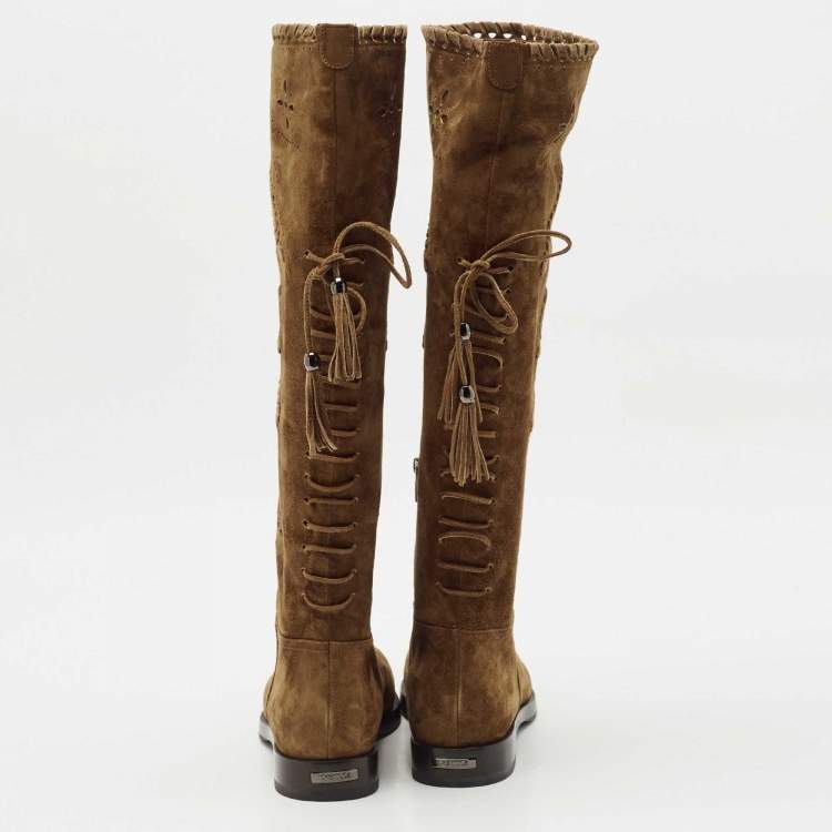 Pre Owned Le Silla Brown Suede Tassel Detail Knee Length Boots Size 40