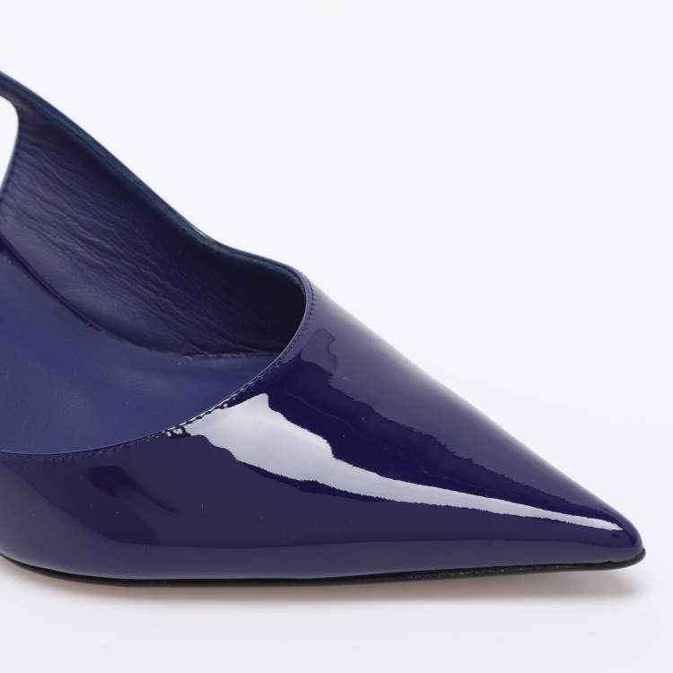 Pre Owned Le Silla Blue Patent Leather Bella Slingback Pumps Size 42
