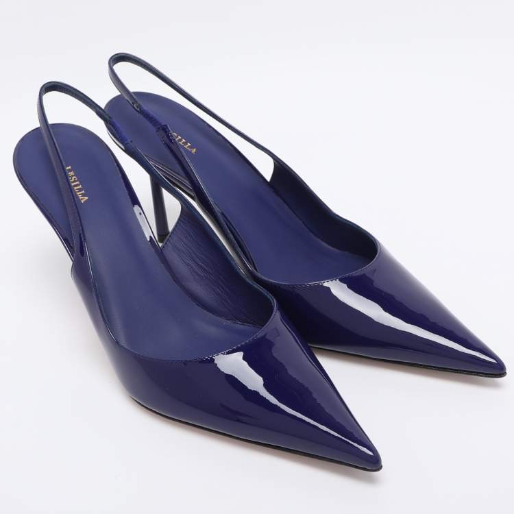 Pre Owned Le Silla Blue Patent Leather Bella Slingback Pumps Size 42