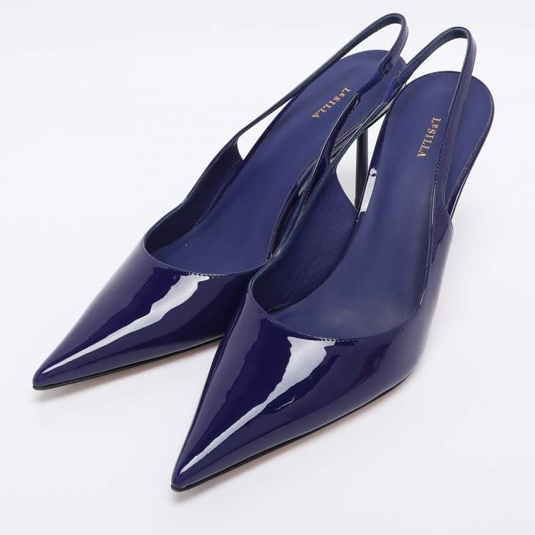 Pre Owned Le Silla Blue Patent Leather Bella Slingback Pumps Size 42