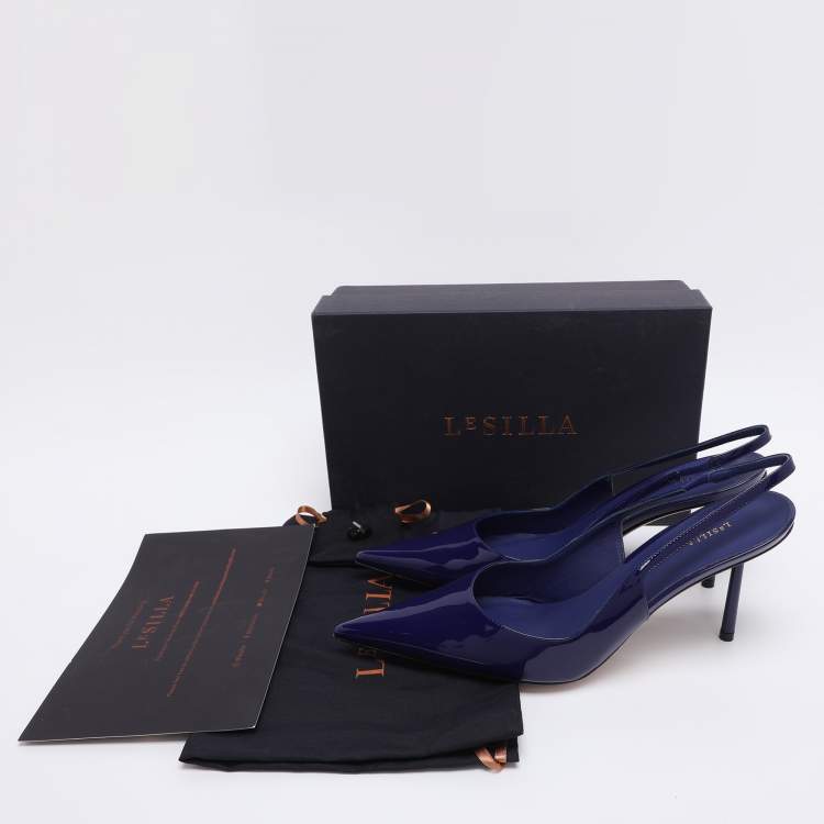Pre Owned Le Silla Blue Patent Leather Bella Slingback Pumps Size 42
