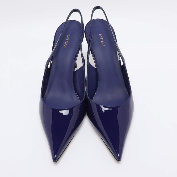 Pre Owned Le Silla Blue Patent Leather Bella Slingback Pumps Size 42