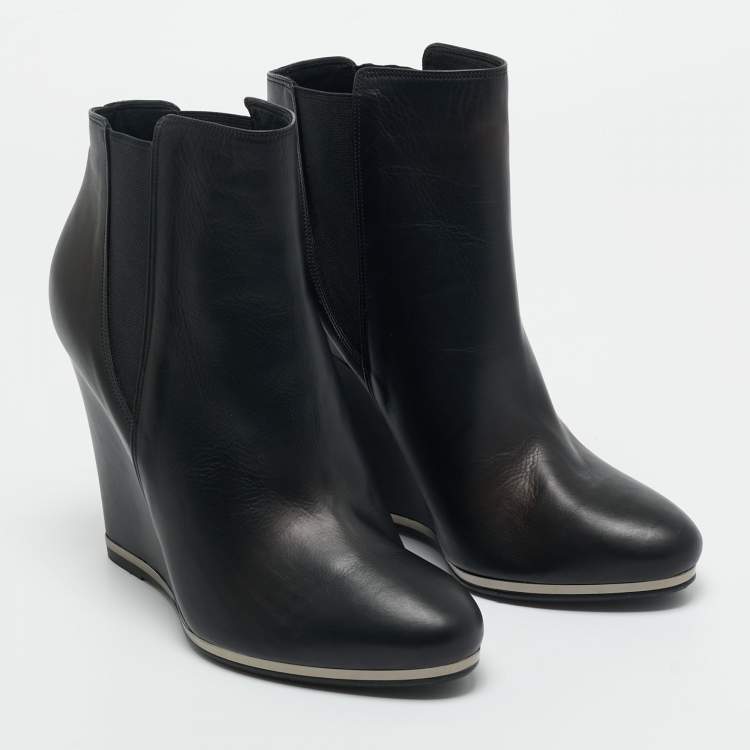 Pre Owned Le Silla Black Leather Wedge Ankle Boots Size 40