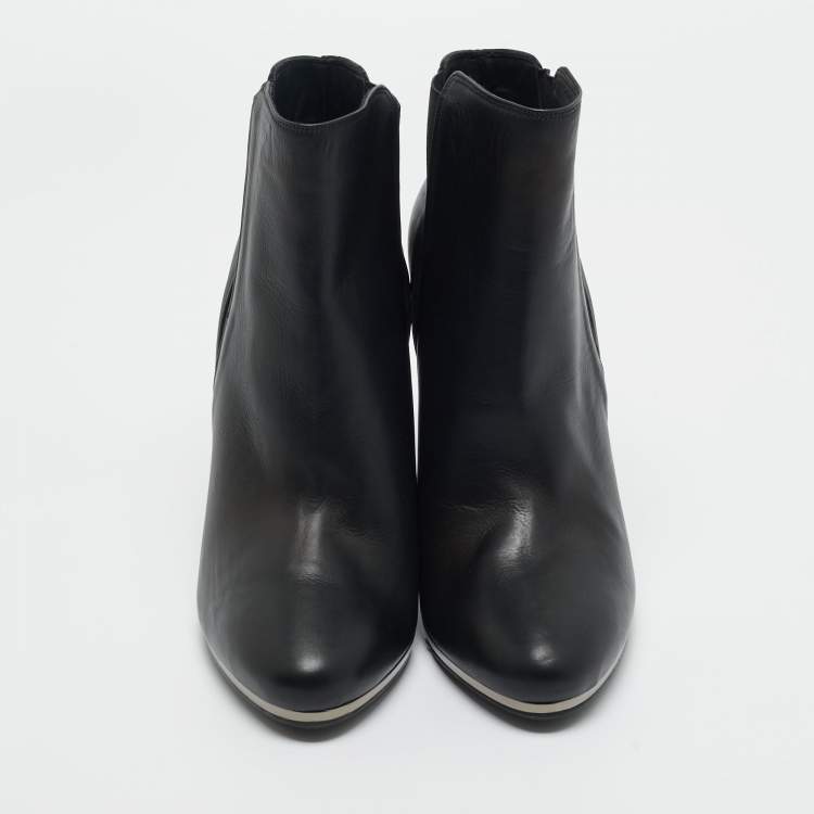 Pre Owned Le Silla Black Leather Wedge Ankle Boots Size 40