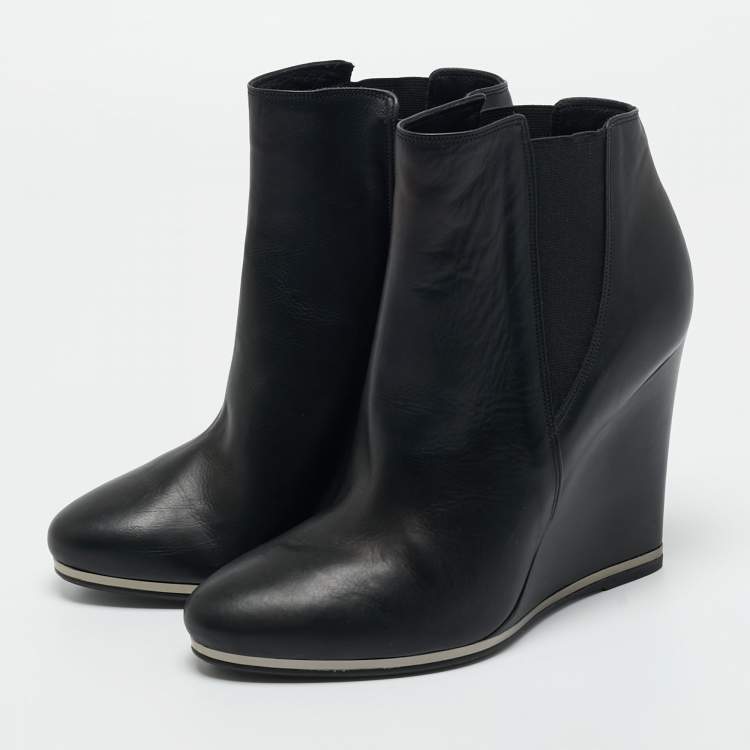 Pre Owned Le Silla Black Leather Wedge Ankle Boots Size 40
